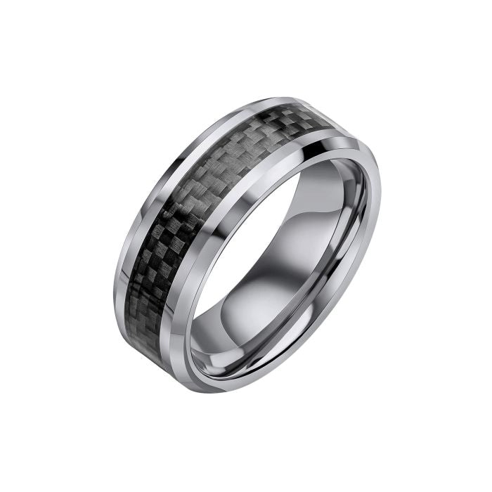 Fred Bennett | Tungsten Ring with Black Carbon Fibre Inlay