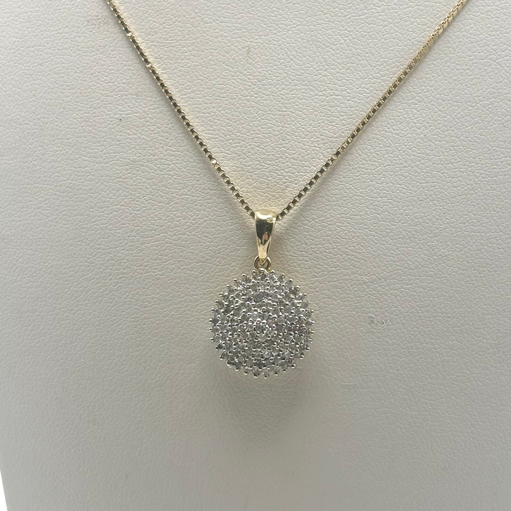 9ct Yellow Gold Diamond Cluster Pendant and Chain