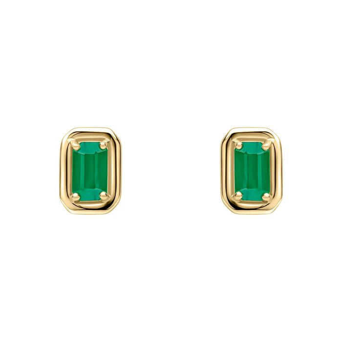 9ct Yellow Gold Chunky Border Emerald Stud Earrings