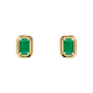 9ct Yellow Gold Chunky Border Emerald Stud Earrings