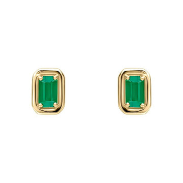 9ct Yellow Gold Chunky Border Emerald Stud Earrings