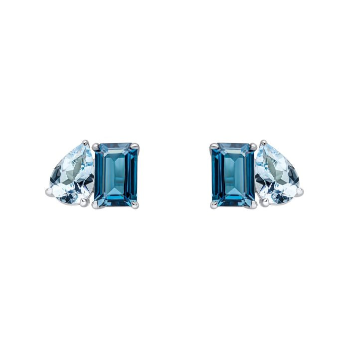 9ct White Gold Toi et Moi Blue Topaz Stud Earrings