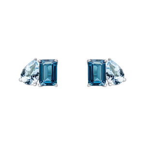 9ct White Gold Toi et Moi Blue Topaz Stud Earrings