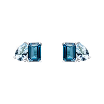 9ct White Gold Toi et Moi Blue Topaz Stud Earrings
