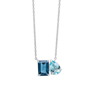 9ct White Gold Toi et Moi Blue Topaz Necklace