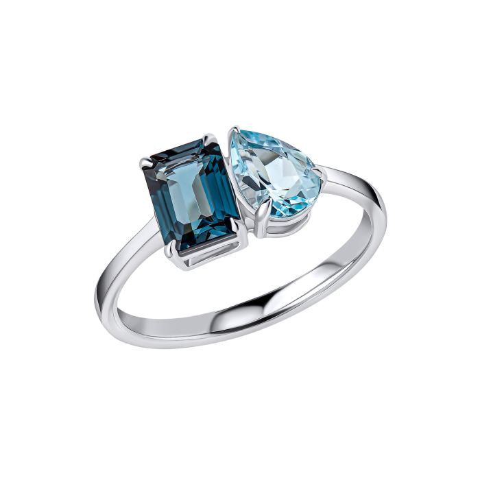 9ct White Gold Toi et Moi Blue Topaz Ring