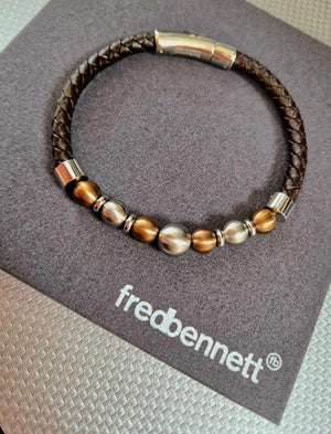 Fred Bennett | Brown Leather Bracelet With Coffee Beads