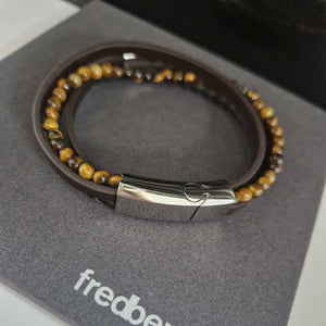 Fred Bennett | Multi Row Brown Leather and Tigers Eye Bracelet with ID Bar