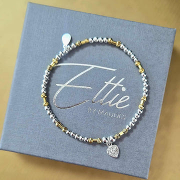 Ettie Silver & Gold Bead Sparkle Heart Bracelet
