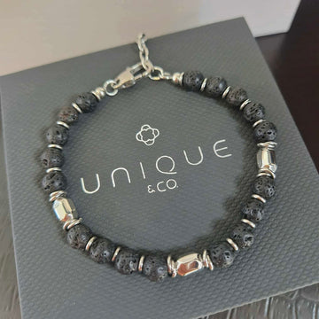 Unique & Co | Stainless Steel Bracelet With Lava Stone Beads