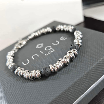 Unique & Co | Stainless Steel Bracelet With Lava Stone Beads