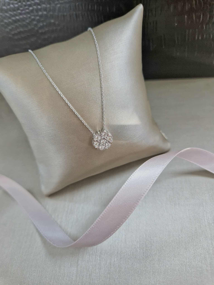 9ct White Gold Diamond Cluster Necklace