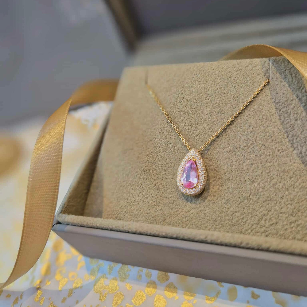 18ct Rose Gold, Pink Sapphire and Diamond Pendant and Chain - Maudes The Jewellers
