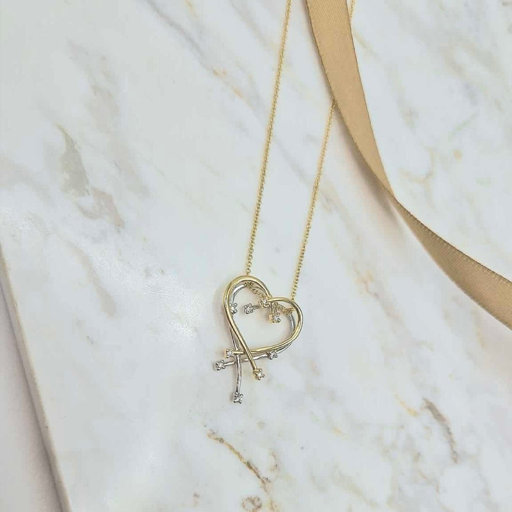 9ct Yellow and White Gold Diamond Heart Pendant and Chain