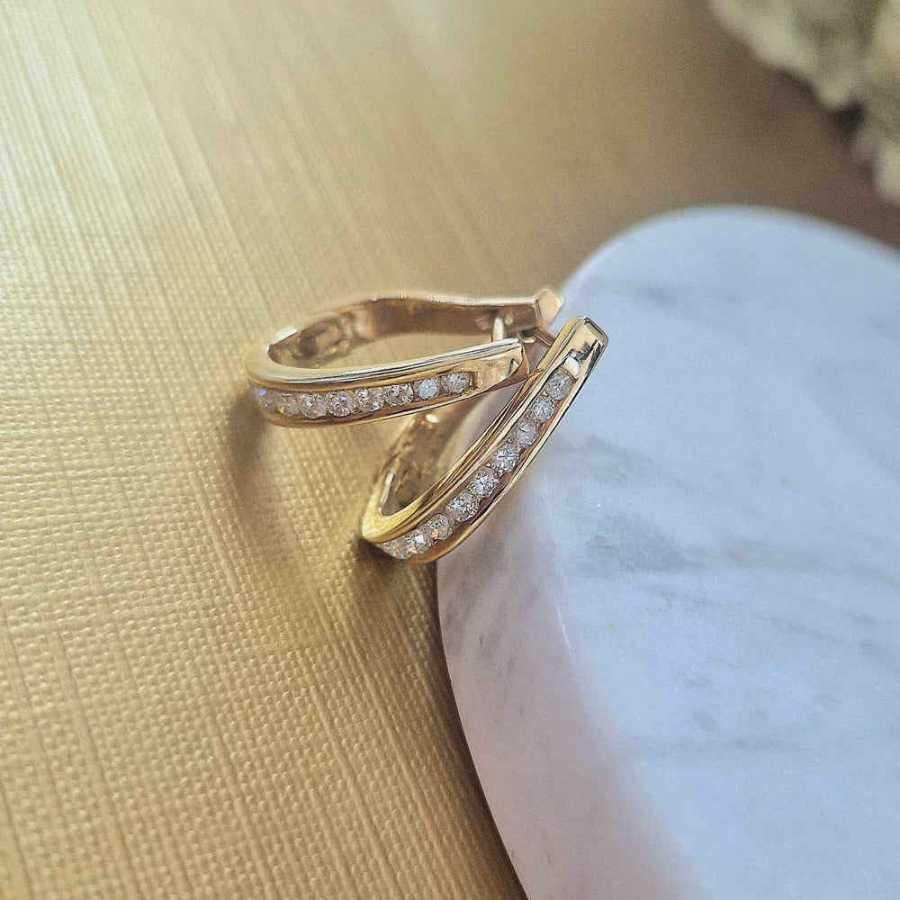 9ct Yellow Gold Diamond Hoop Earrings
