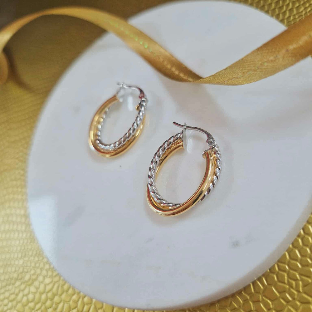 9ct Yellow & White Gold Hoop Earrings