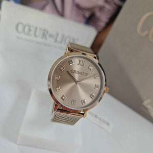 Coeur De Lion Watch | Round Champagne Sunray Milanese Stainless Steel Champagne