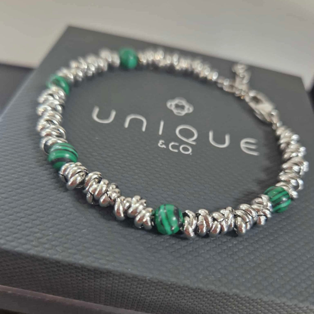 Unique & Co | Stainless Steel Bracelet With Malachite Beads