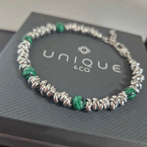 Unique & Co | Stainless Steel Bracelet With Malachite Beads