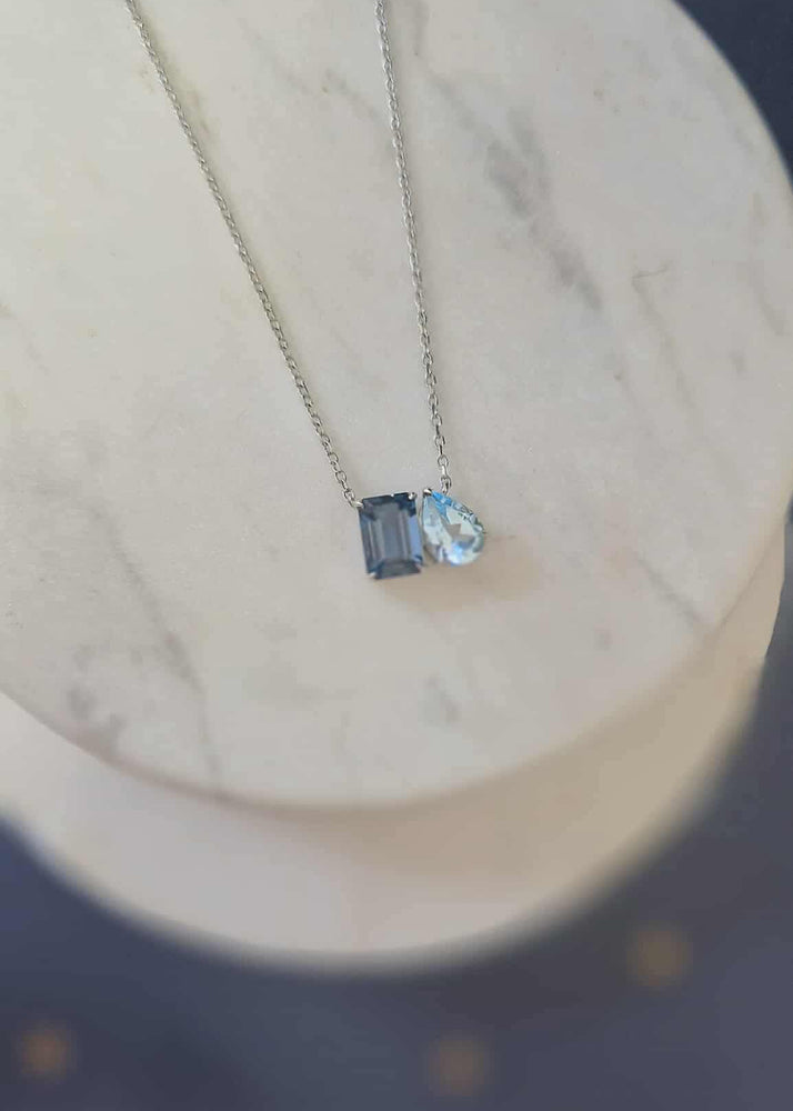 9ct White Gold Toi et Moi Blue Topaz Necklace