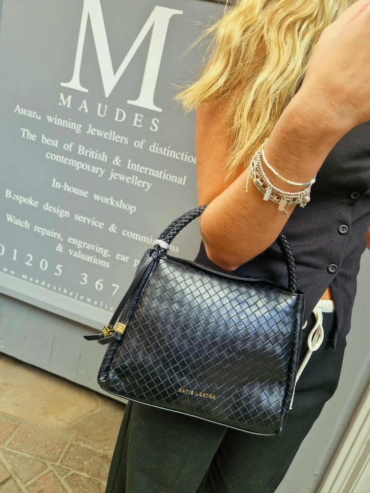 Katie Loxton | Nova Top Handle Black Woven Bag