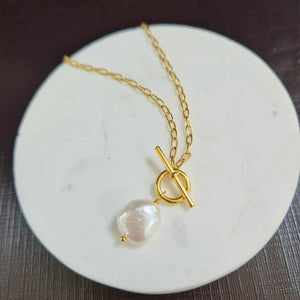 Golden Freshwater Pearl T-Bar Necklace