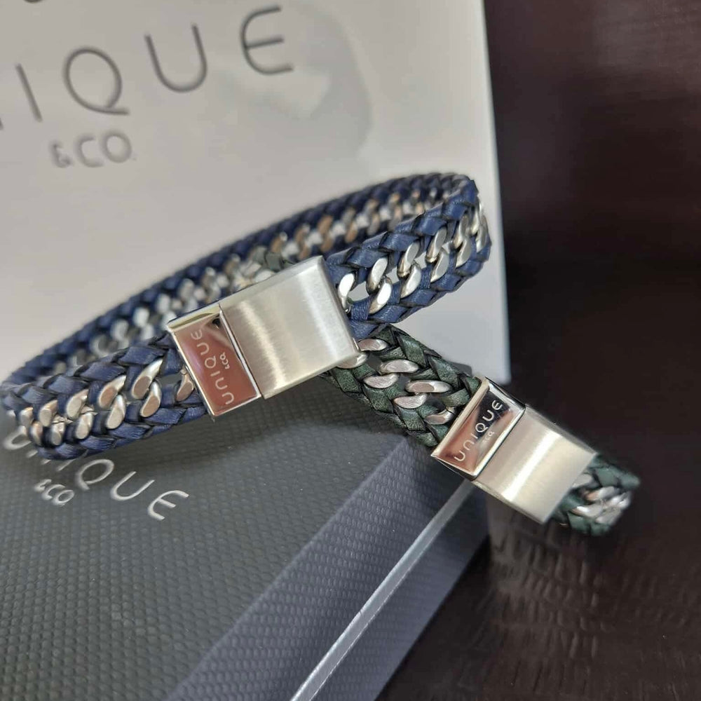 Unique & Co | Dark Green Leather Bracelet With Braided Edge and Magnetic Clasp