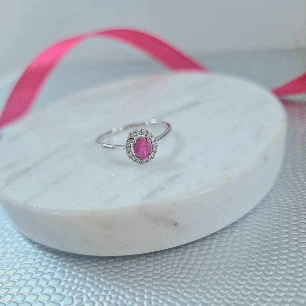 9ct White Gold Ruby & Diamond Ring