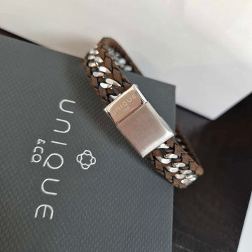 Unique & Co | Dark Brown Leather Bracelet With Braided Edge and Magnetic Clasp