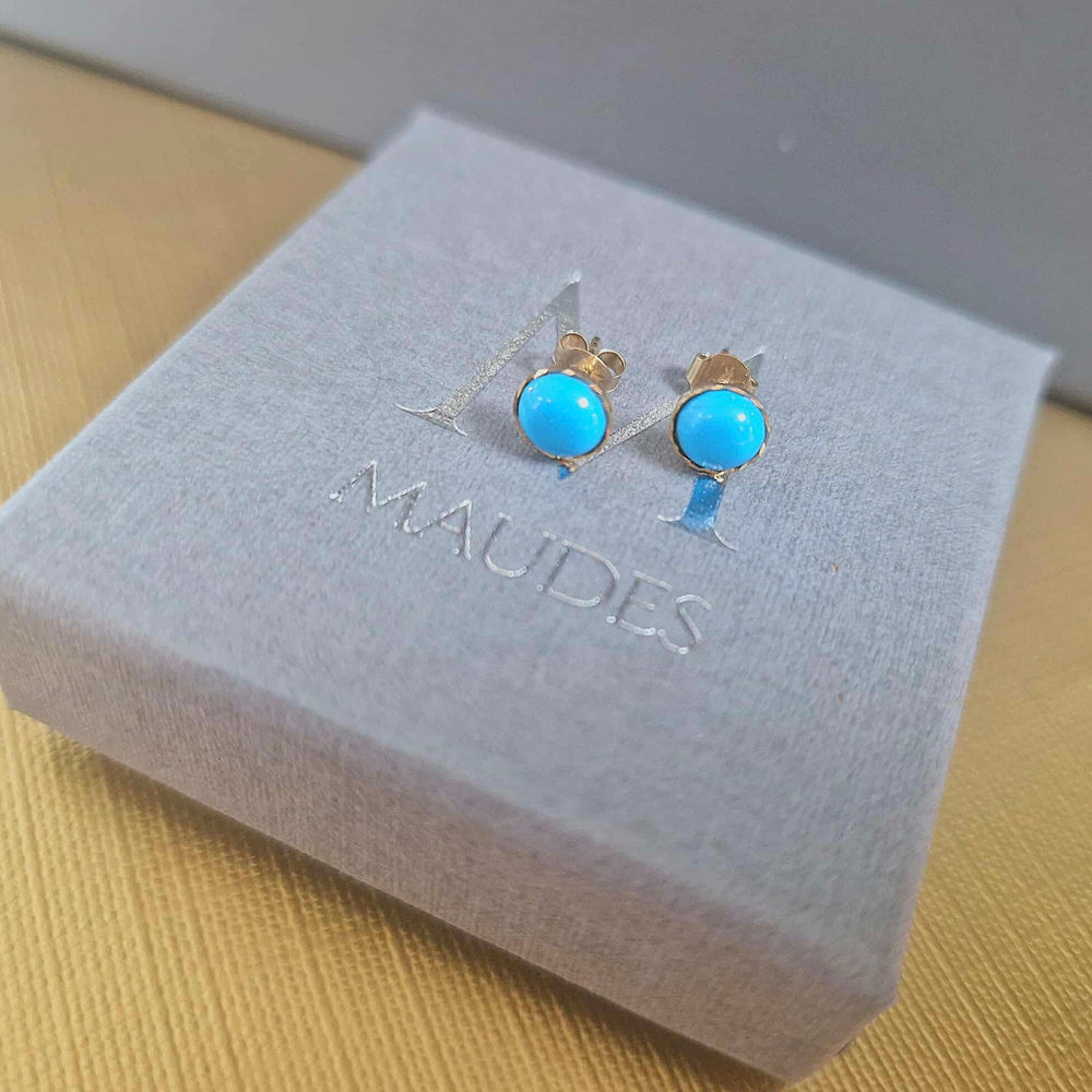 9ct Yellow Gold Cabochon Turquoise Stud Earrings