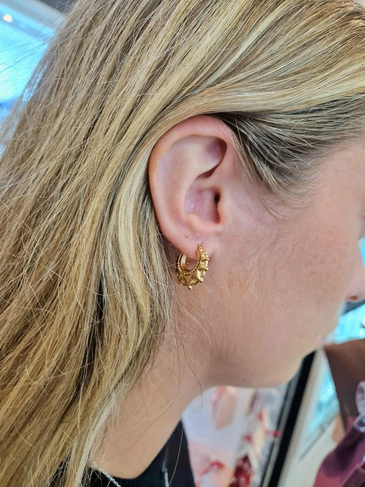 9ct Yellow Gold Traditional Creole Spikey Hoop Earrings