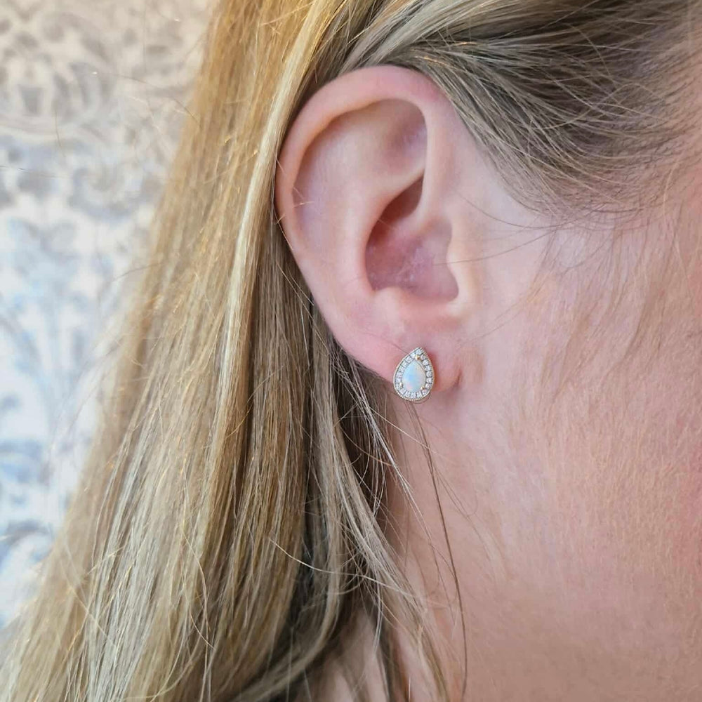 9ct Yellow Gold Pear Shaped Opal and Diamond Earrings