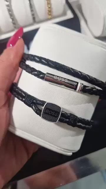 
            
                Load and play video in Gallery viewer, Boss | Ares Black Double Wrap Leather Bracelet
            
        