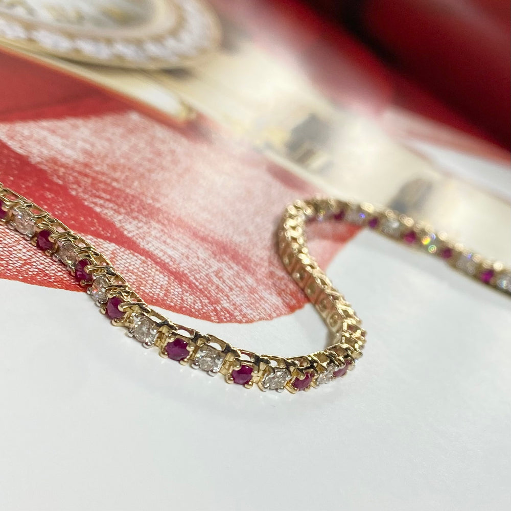9ct Yellow Gold Ruby and Diamond Line Bracelet