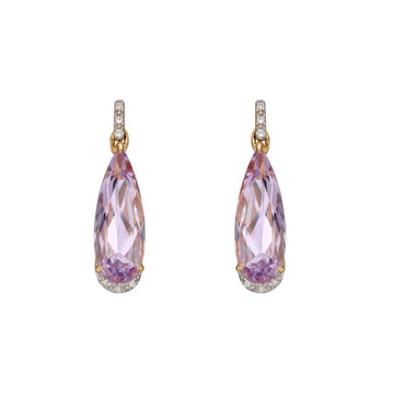 9ct Yellow Gold Pink Amethyst and Diamond Teardrop Earrings