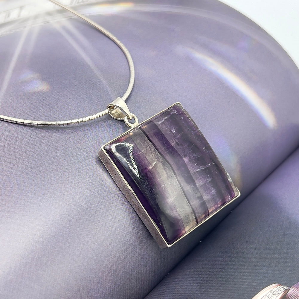 
            
                Load image into Gallery viewer, Sterling Silver Purple Agate Square Pendant and Silver Snake Chain
            
        