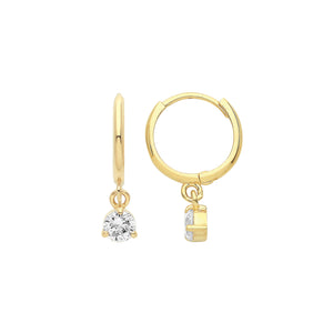 9ct Yellow Gold White CZ Drop Hinged Hoop Earrings