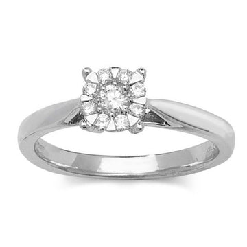 9ct White Gold, Diamond Illusion Solitaire Engagement Ring
