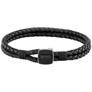 Boss | Gents Black Braided Leather Bracelet