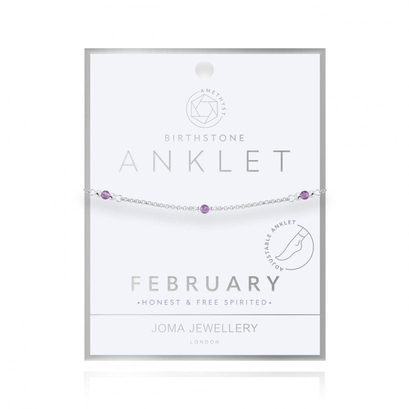 Joma Jewellery Birthstone Anklet - February Amethyst