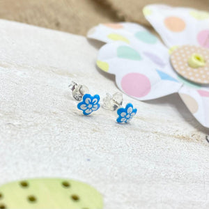Sterling Silver Blue Enamel Flower Stud - Maudes The Jewellers