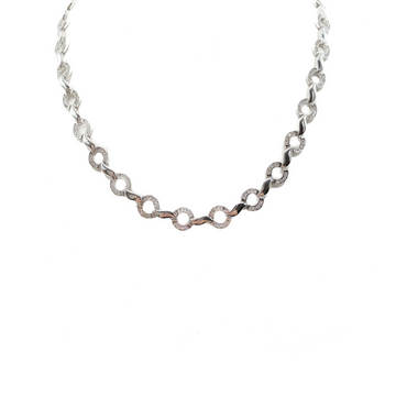 Sterling Silver Cz Circle and Wave Necklace