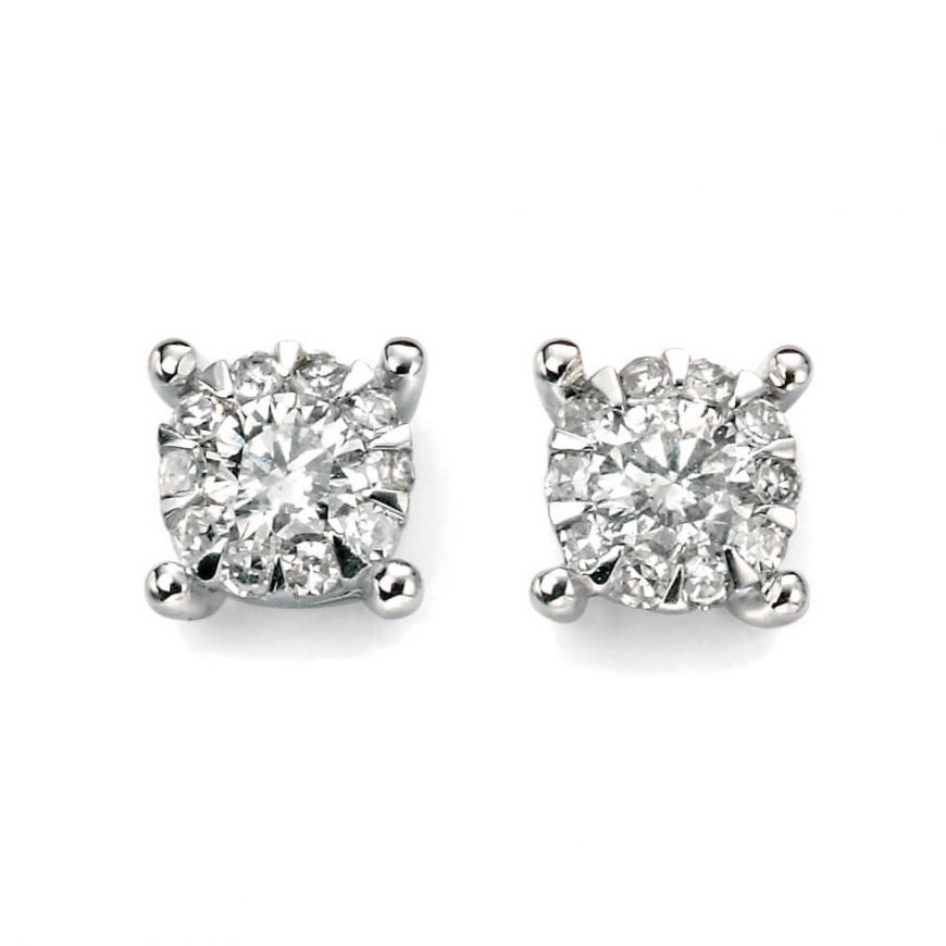 9ct White Gold, Diamond Cluster Stud Earrings