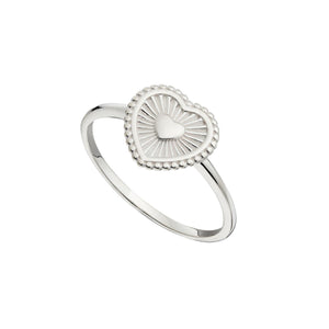 Silver sun ray heart ring