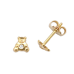 9ct Yellow Gold Teddy Bear CZ Stud Earrings