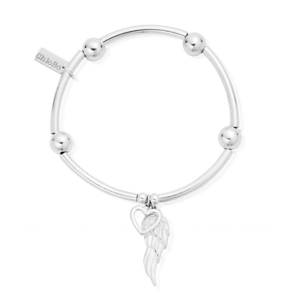 ChloBo Noodle Ball Open Heart & Angel Wing Bracelet Silver - Maudes The Jewellers