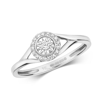 9ct White Gold Diamond Fancy Split Shoulders Ring