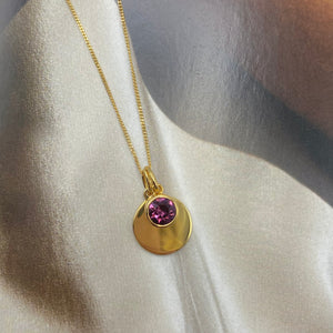 February Birthstone Pendant with Engravable Disk