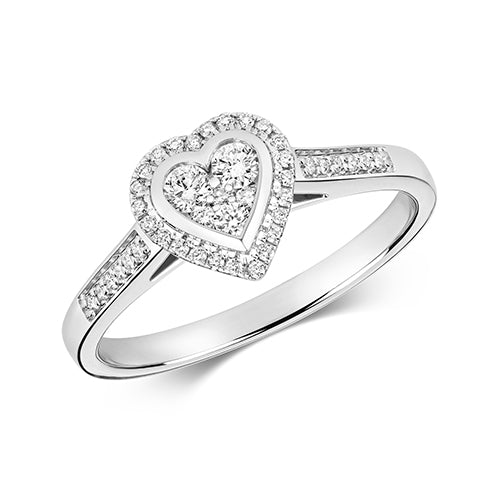 9ct White Gold, Diamond Heart Shaped Ring