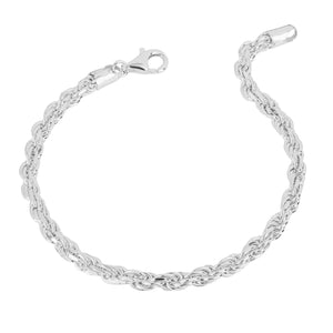 Sterling Silver Diamond Cut Rope Chain Bracelet